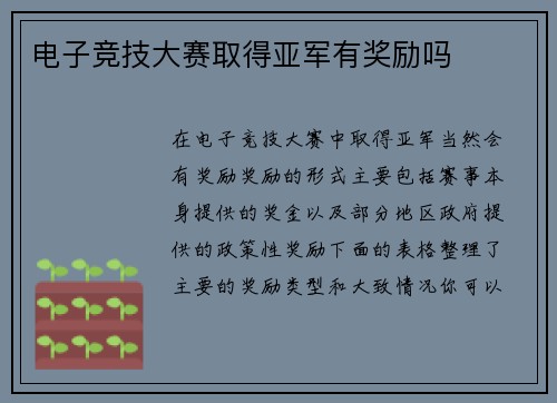 电子竞技大赛取得亚军有奖励吗